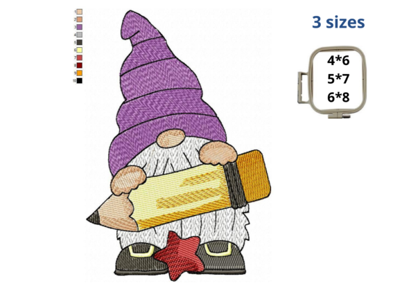 Adorable School Gnome with Pencil Embroidery