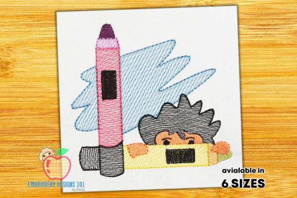 Boy with Crayon Colors: A Fun and Quick Embroidery Design