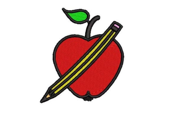 Charming School Apple with Pencil Embroidery
