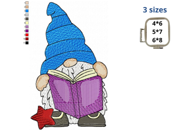School Gnome with Book: A Charming Embroidery Design