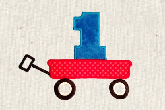 Toy Wagon with Number 1: A Charming Embroidery Design